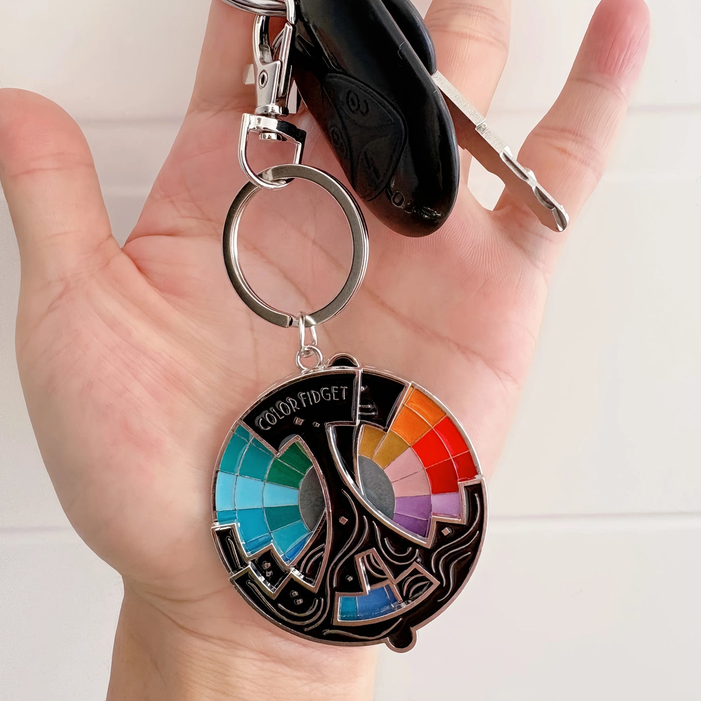 360° Rotating Color Fidget Enamel Pin& Keychain - Relax Sensory with 8 Color, Christmas Day Gifts, Focus Aid Tool, Sleek Design