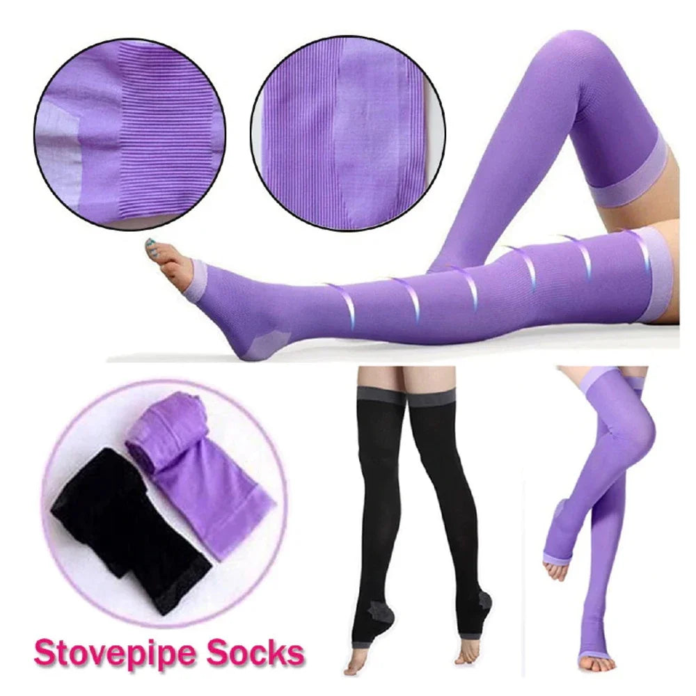 1 Pair Knee Support Leg Brace 420D Women Compression Socks, Slim Sleeping Leg Warmer Burn Fat Thin Stockings