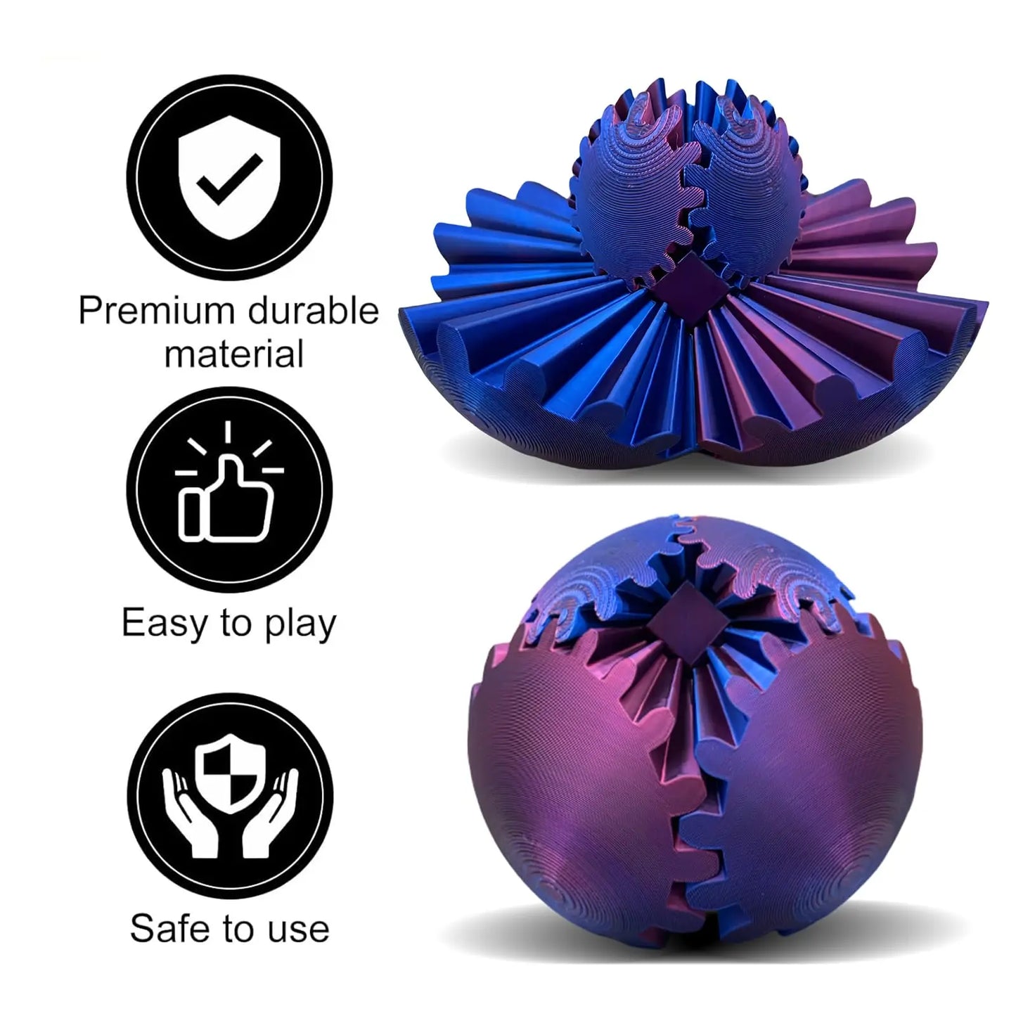 3D Printed Gear Ball Spinner Spin Ball Cube Fidget GearSphere Desk Toy Stress Anxiety Relaxing Kid Adult Interactive Toy Gift