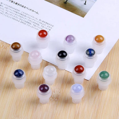 Wholesale Jade Roller Ball Bottle Natural Semi-precious Stone 10ml Essential Oil Perfume Roll On Bottle with Crystal Balls