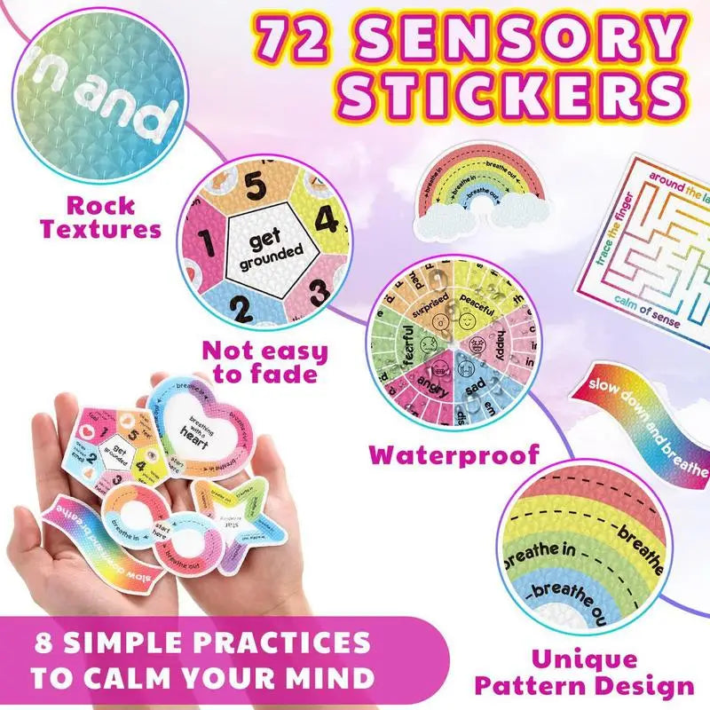 Textured Stickers 9pcs Sensory Adhesives Waterproof Tactile Rough Aesthetic Rainbow Style Textured Stickers For Desk Phone