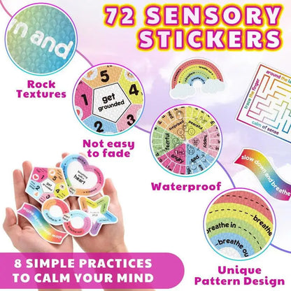 Textured Stickers 9pcs Sensory Adhesives Waterproof Tactile Rough Aesthetic Rainbow Style Textured Stickers For Desk Phone