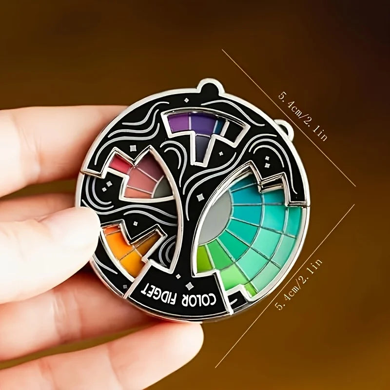 360° Rotating Color Fidget Enamel Pin& Keychain - Relax Sensory with 8 Color, Christmas Day Gifts, Focus Aid Tool, Sleek Design