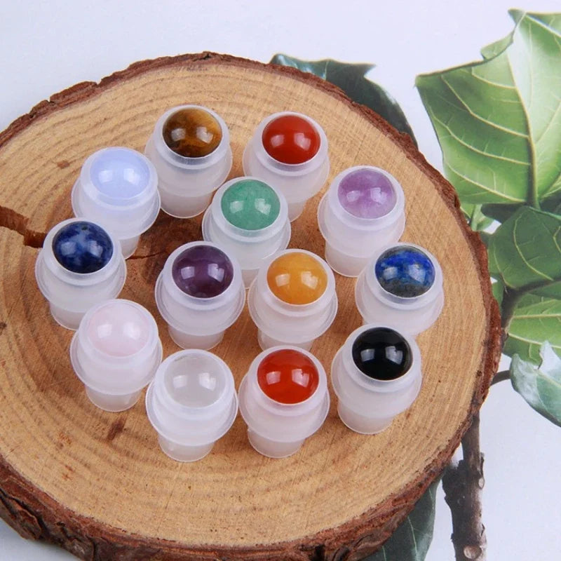 Wholesale Jade Roller Ball Bottle Natural Semi-precious Stone 10ml Essential Oil Perfume Roll On Bottle with Crystal Balls