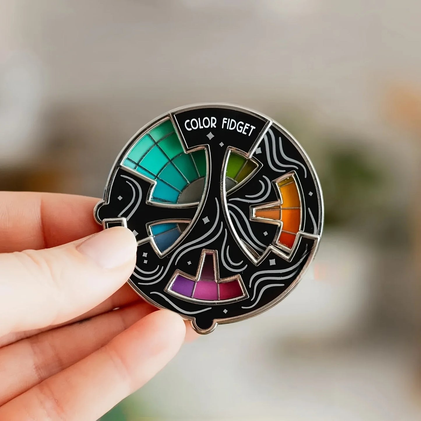 360° Rotating Color Fidget Enamel Pin& Keychain - Relax Sensory with 8 Color, Christmas Day Gifts, Focus Aid Tool, Sleek Design