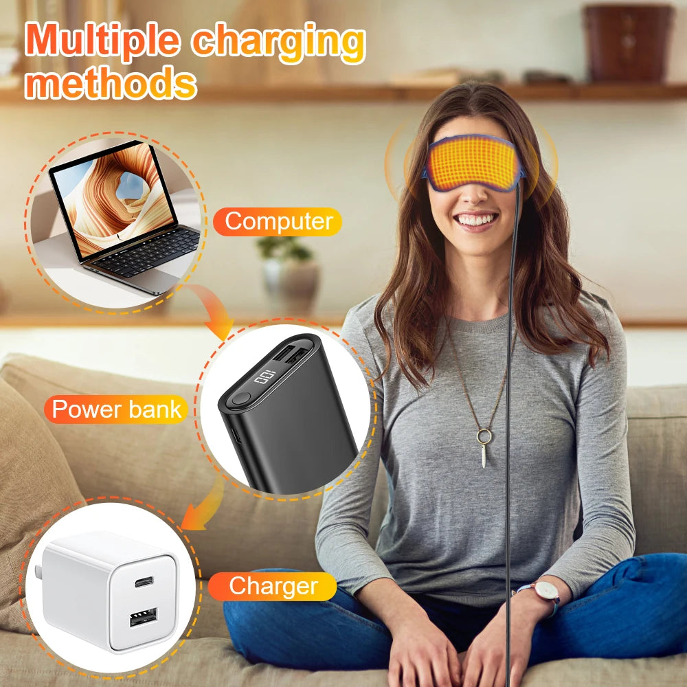 USB Infrared Heated Eye Mask for Dry Eyes Sleep Warm Compress with Constant Temperature Dark Circles Puffiness Heated Eye Mask