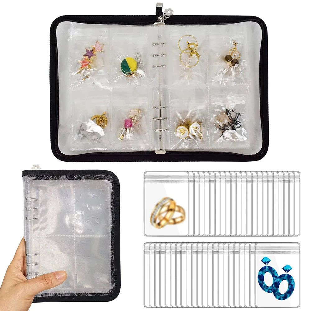 1set Jewelry Storage Book Ring Binder Travel Jewelry Organizer Case Transparent Jewelry Storage Book for Earrings Rings