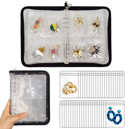 1set Jewelry Storage Book Ring Binder Travel Jewelry Organizer Case Transparent Jewelry Storage Book for Earrings Rings