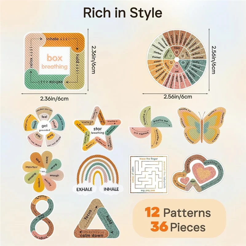 XB-Calm Strips 2 Textured For Mood Calming, 36Pcs For Anxiety Sensory Stickers, Breathing Mindfulness Fidget Sticker