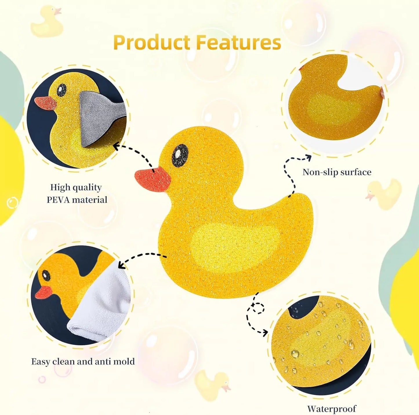 20 PCS Cute Duck Non Slip Bathtub Stickers for Kids Bathtub, Adhesive Decals Scraper-Safety Bathroom Tubs, Shower Floor, Stairs