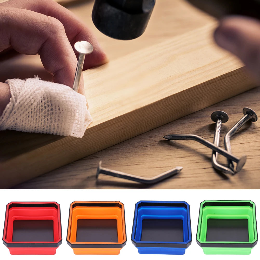 4.53 In Tools Parts Storage Box Multicolor Collapsible Magnetic Parts Tray Plumber Carpenters Tool Organizer Magnetic Tray Box