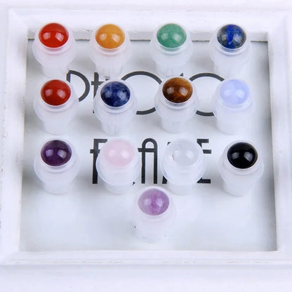 Wholesale Jade Roller Ball Bottle Natural Semi-precious Stone 10ml Essential Oil Perfume Roll On Bottle with Crystal Balls