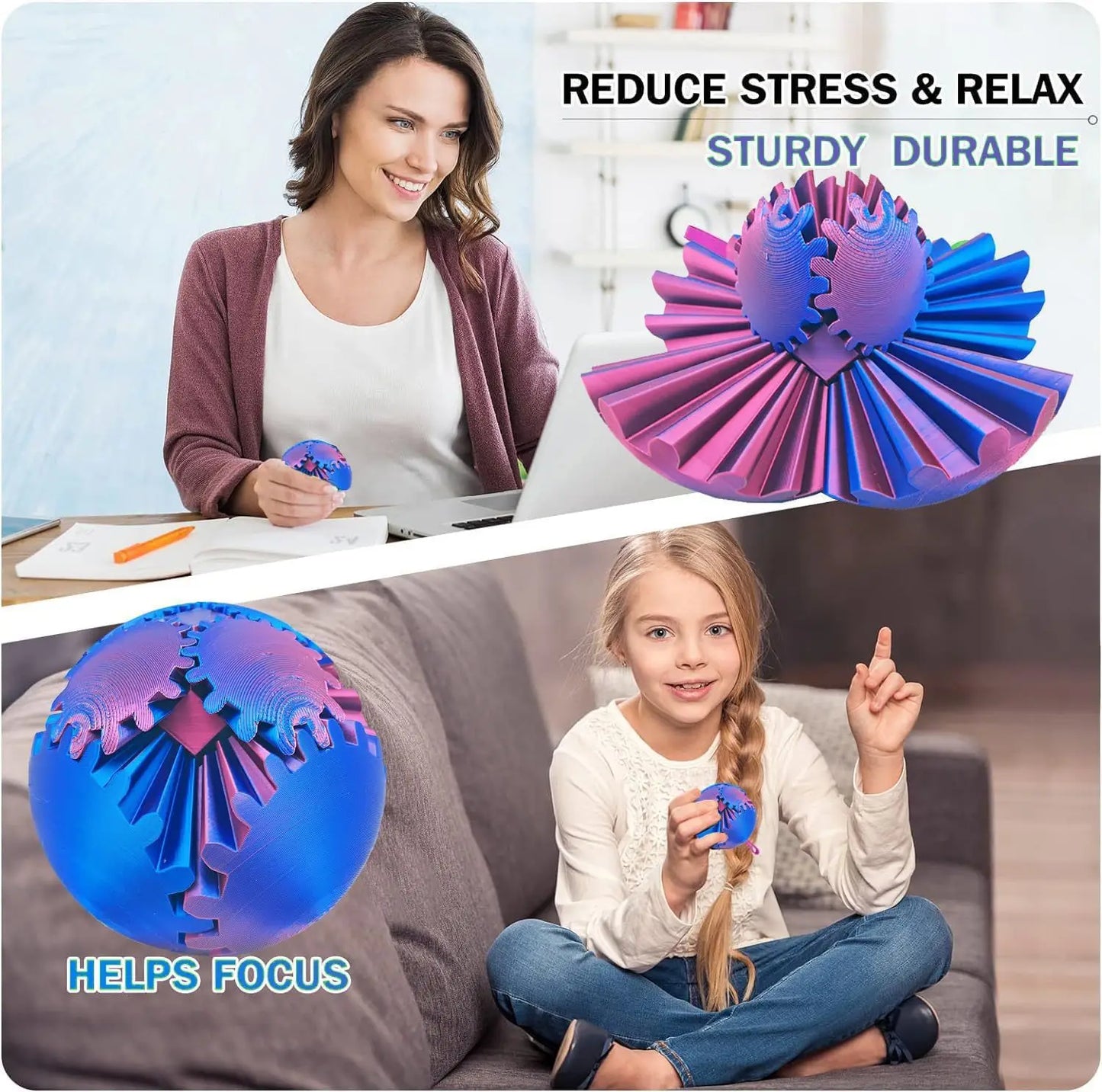 3D Printed Gear Ball Spinner Spin Ball Cube Fidget GearSphere Desk Toy Stress Anxiety Relaxing Kid Adult Interactive Toy Gift
