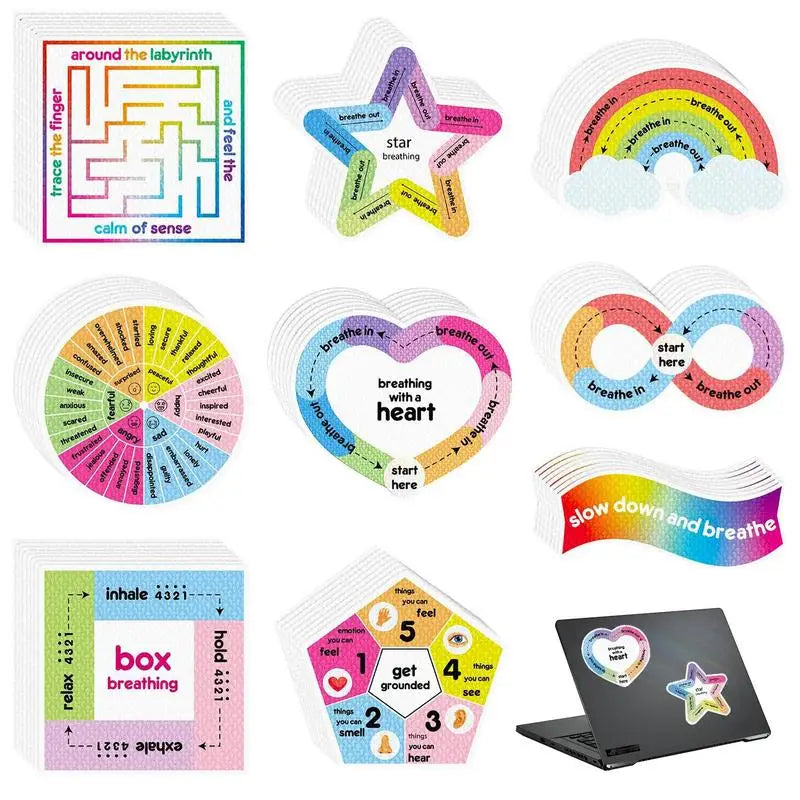 Textured Stickers 9pcs Sensory Adhesives Waterproof Tactile Rough Aesthetic Rainbow Style Textured Stickers For Desk Phone