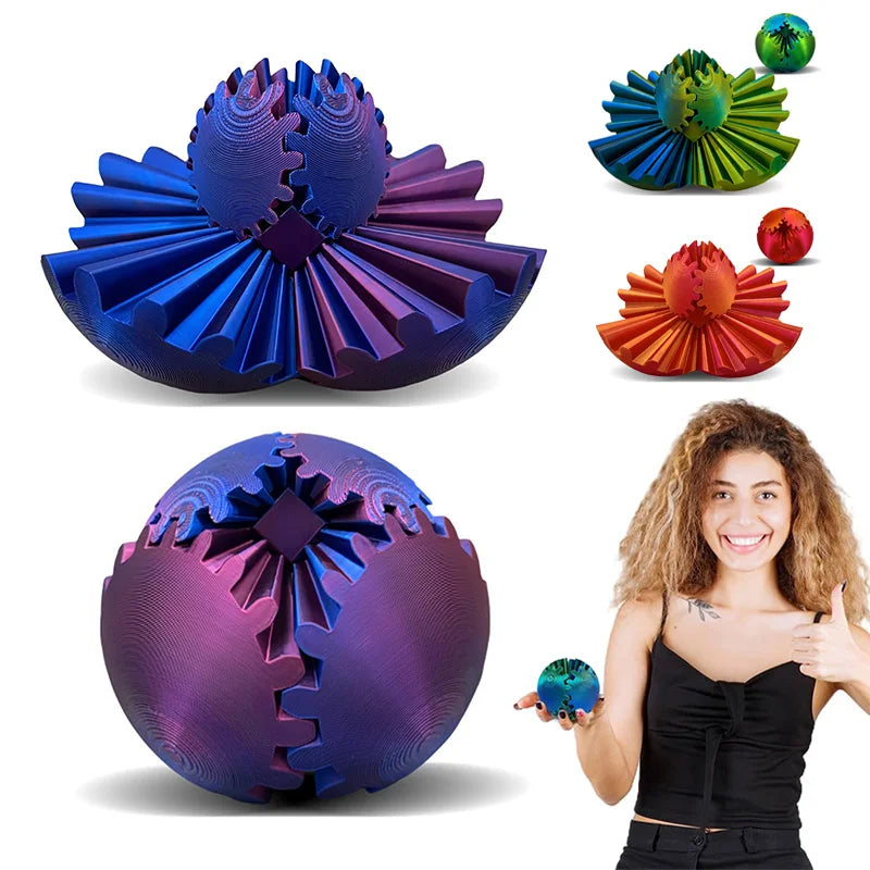 3D Printed Gear Ball Spinner Spin Ball Cube Fidget GearSphere Desk Toy Stress Anxiety Relaxing Kid Adult Interactive Toy Gift
