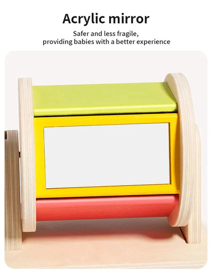 Wooden Montessori Color Rolling Drum Toy Mirror Spinning Puzzle Toy Baby Sensory Early Education Toys Birthday Gift