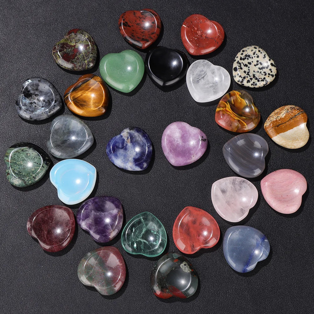 30mm Heart Thumb Worry Stone Natural Healing Finger Massage Therapy Health Gem Stones Reiki Spiritual Minerals Home DIY Decor