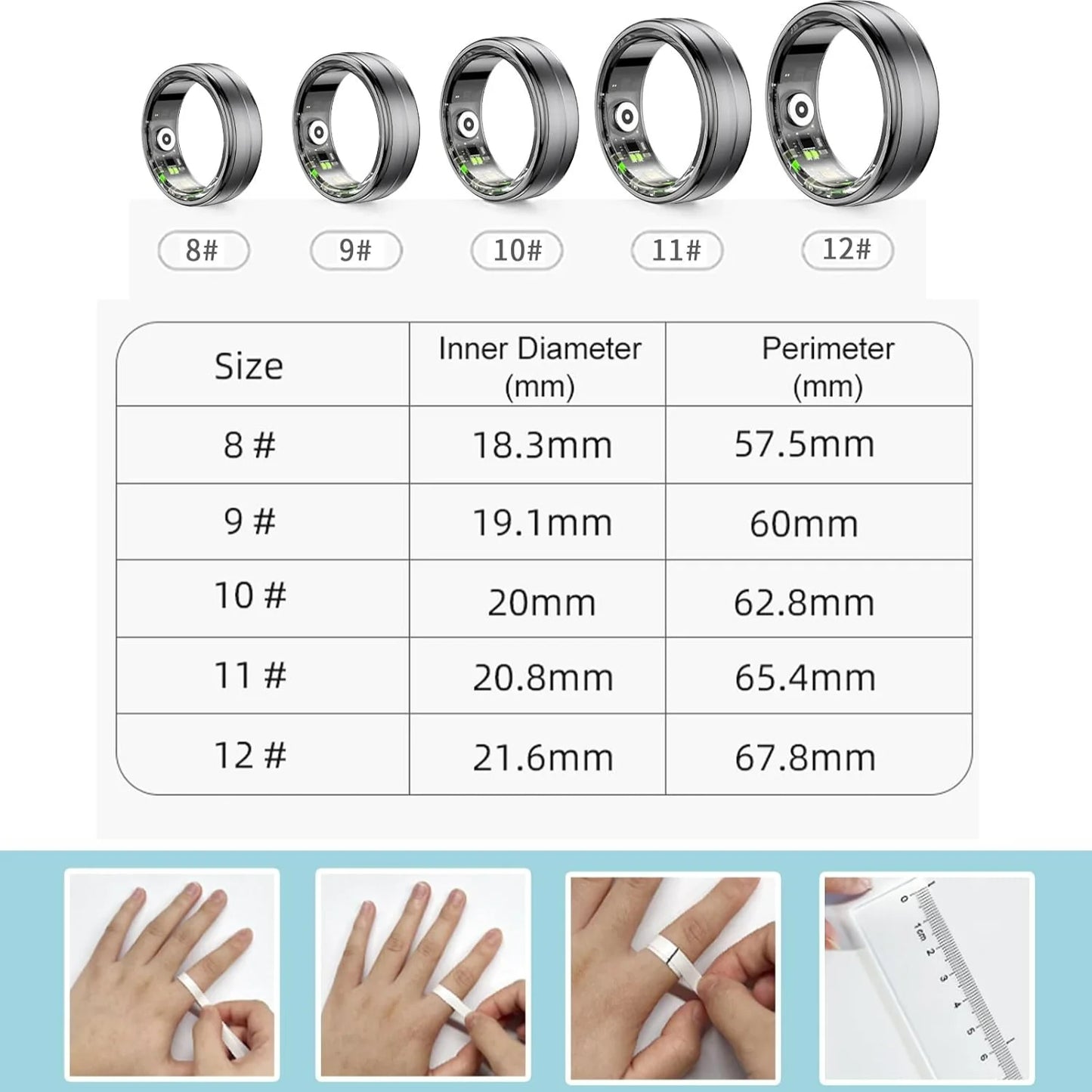 Smart Wearable Fitness , Sleep Ring, Healthy Heart Rate, Oximetry, Sleep, Exercise Monitoring, 5ATM Waterproof for iOS and Andr