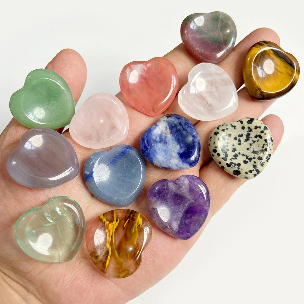 30mm Heart Thumb Worry Stone Natural Healing Finger Massage Therapy Health Gem Stones Reiki Spiritual Minerals Home DIY Decor