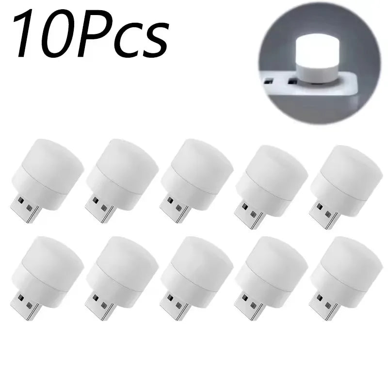 1-10Pcs Mini USB Night Light Warm White Eye Protection Book Reading Light USB Plug Computer Mobile Power Charging LED Night Lamp