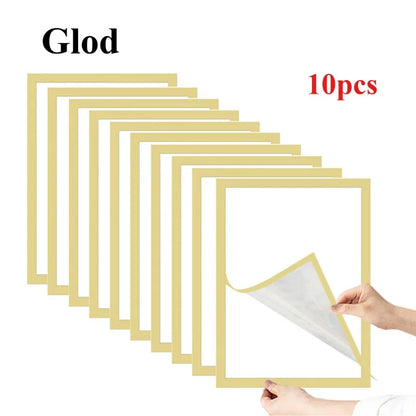 10pcs Rectangular Magnetic Photo Frame A4/A6 Gold Silver Black Self Adhesive No Punch Display Frame Reusable Wall Poster Frame