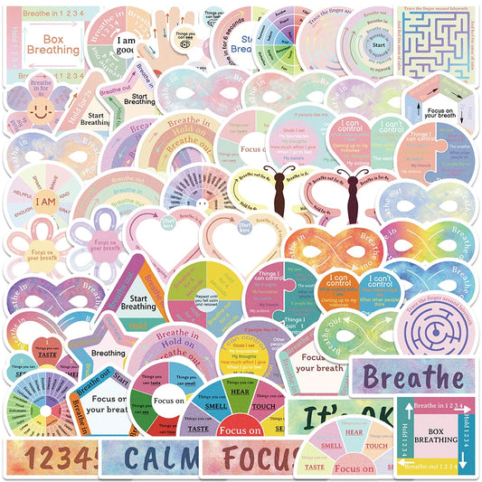 60pcs Cartoon Calm Sensory Stickers Rainbow Wind Warm Sooth Breathe Decal DIY Scrapbook Journal Phone Suitcase Stickers For Teen – Portable Calming Kit | On‑the‑Go & Commute