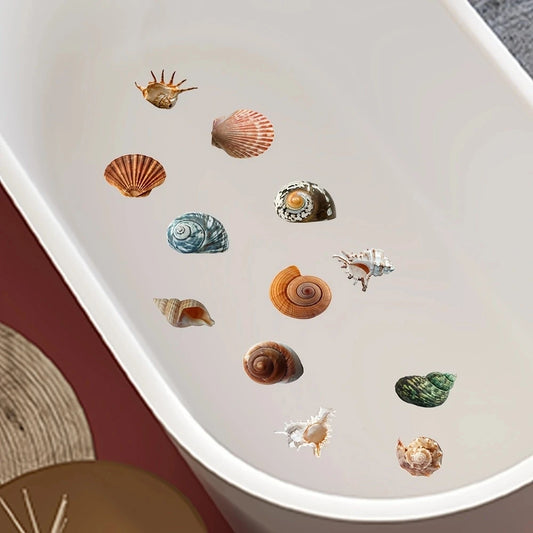 6pcs Non-Slip Shell Conch Pattern Bathtub Sticker for Bathroom Decor - Self-Adhesive Frosted Wall Decals for Toilet and Bathroom