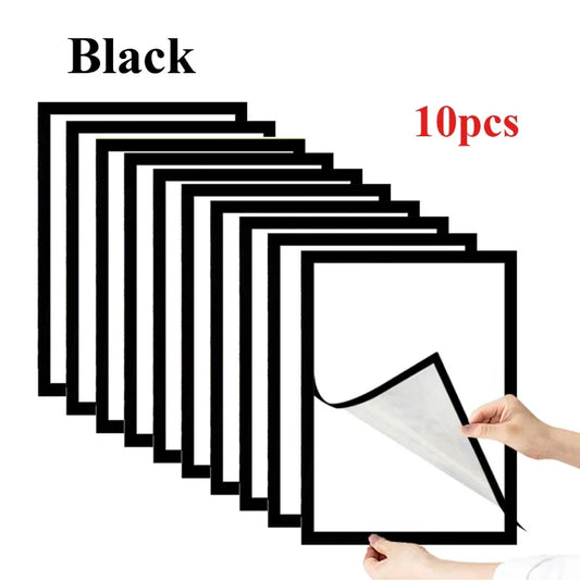 10pcs Rectangular Magnetic Photo Frame A4/A6 Gold Silver Black Self Adhesive No Punch Display Frame Reusable Wall Poster Frame